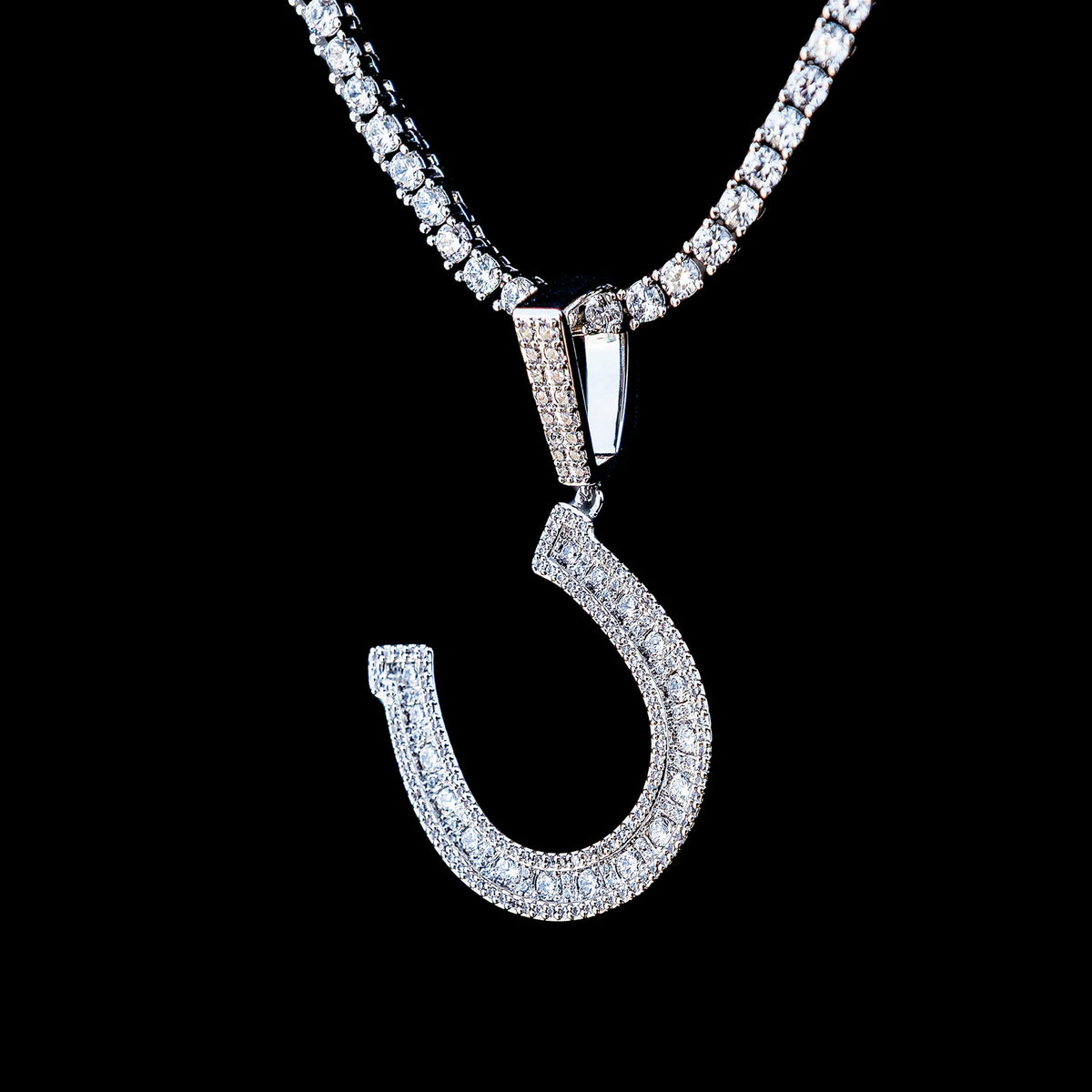 GLD Men Iced Horseshoe Pendant in White Gold