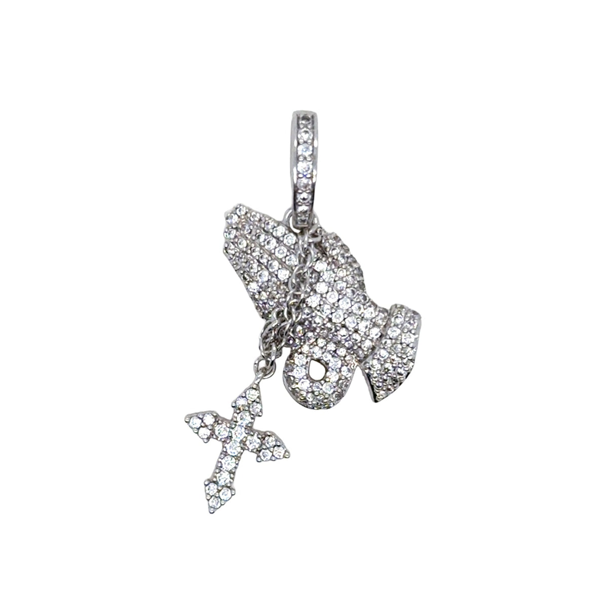 GLD MAS Micro Iced Praying Hands with Cross Pendant