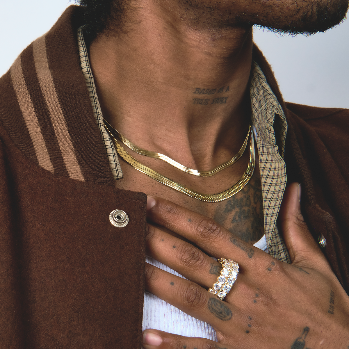 GLD Men 4mm + 6mm Herringbone Chain Bundle in Yellow Gold