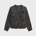 R13 Collarless Zip-Up Trucker Jacket - Brown Snake Jacquard