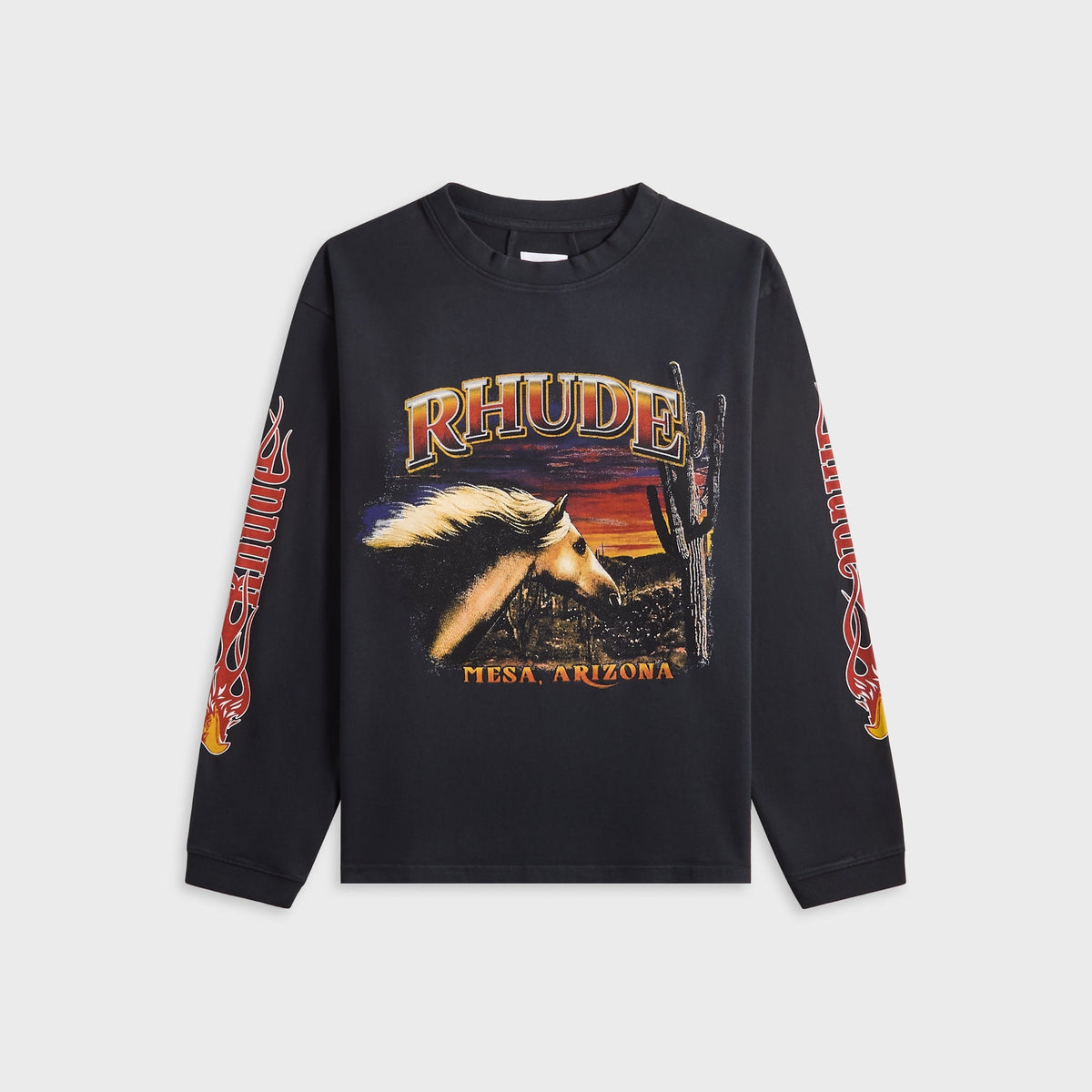 Rhude Mesa Stallion Long Sleeve Tee - Vintage Black / Red / Yellow