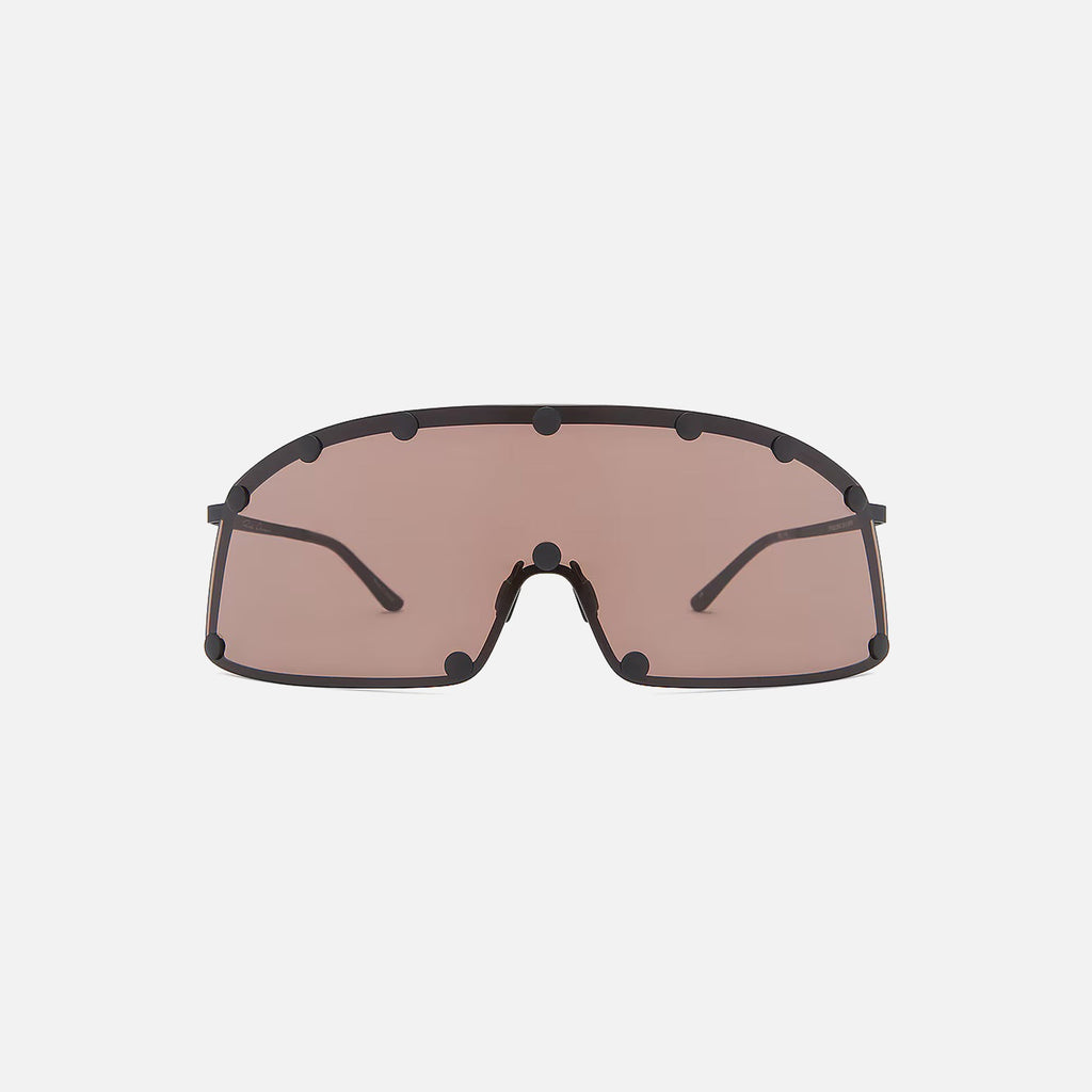 Rick Owens Shielding Sunglasses - Black Temple / Brown Lens