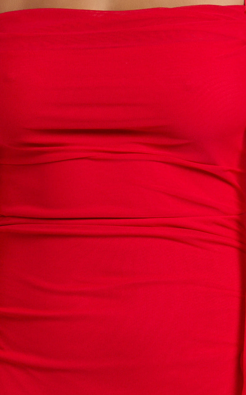 Rosha Midi Dress - Ruffle Strap Dress in Red