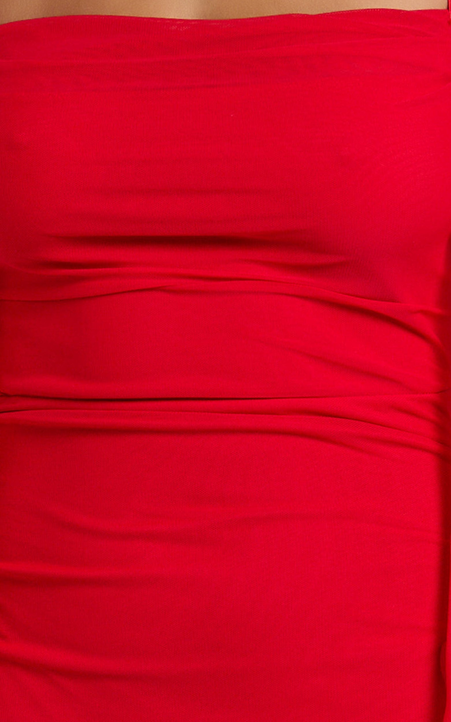 Rosha Midi Dress - Ruffle Strap Dress in Red