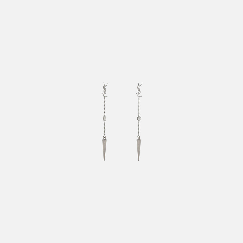 Saint Laurent YSL Rhinestone Spike Earrings - Palladium