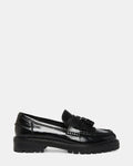 MINKA Black Leather Women's Platform Lug Sole Loafer | Steve Madden