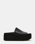 ARWEN Black Leather Women's Platform Footbed Slide Chunky Sandal | Steve Madden