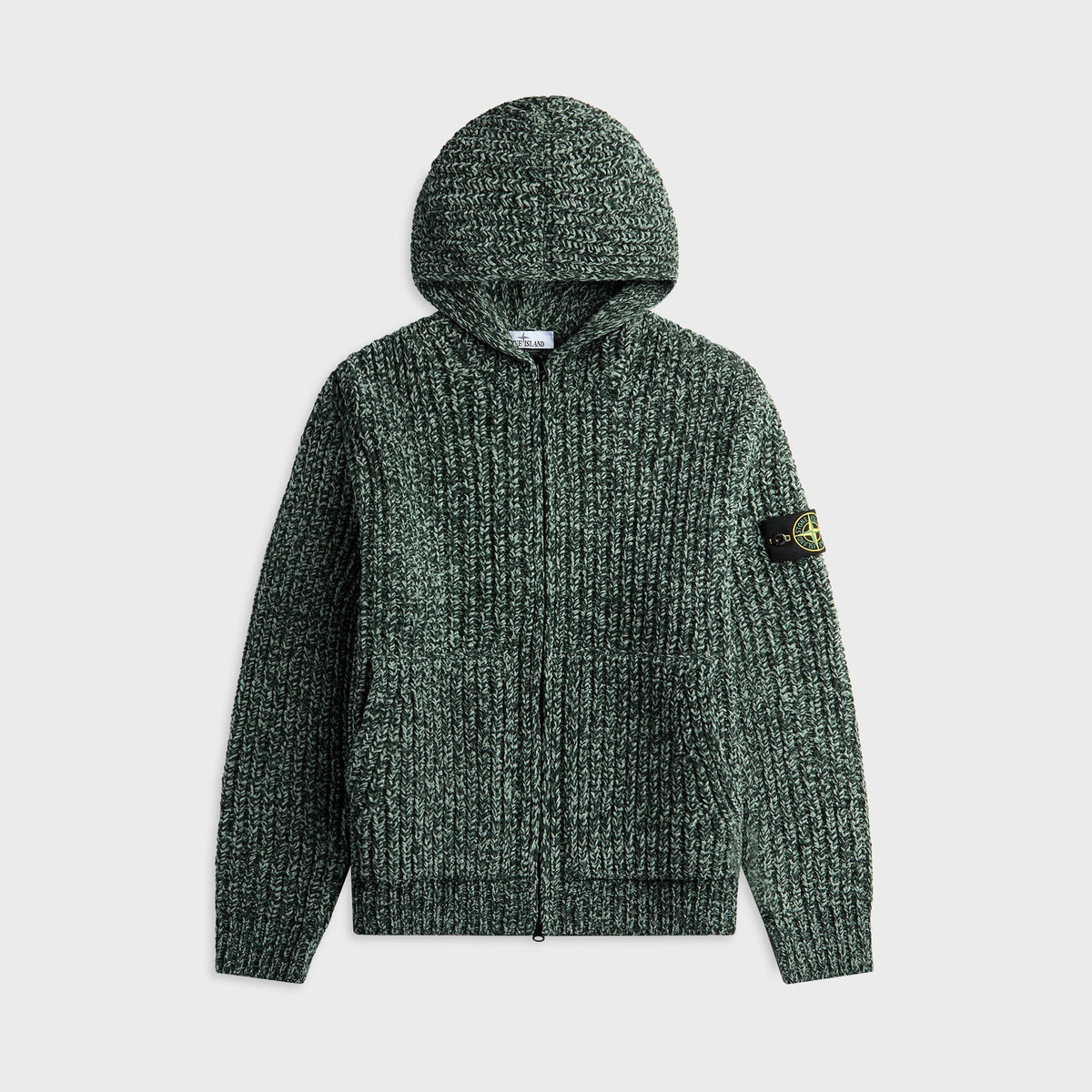 Stone Island Mouline Cotton Chenille Loose Fit Hooded Zip Up Jumper - Dark Green Melange