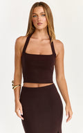 Sabrina Top - Knitted Square Halter Neck Top in Chocolate