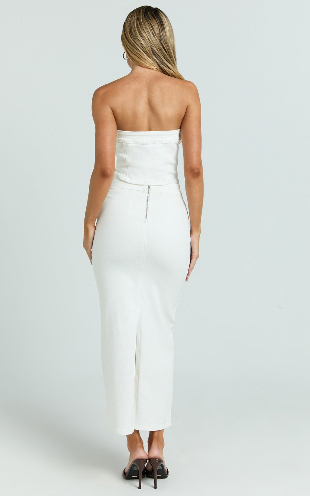 Sahara Maxi Skirt - Mid Waist Denim Maxi Skirt in Ecru