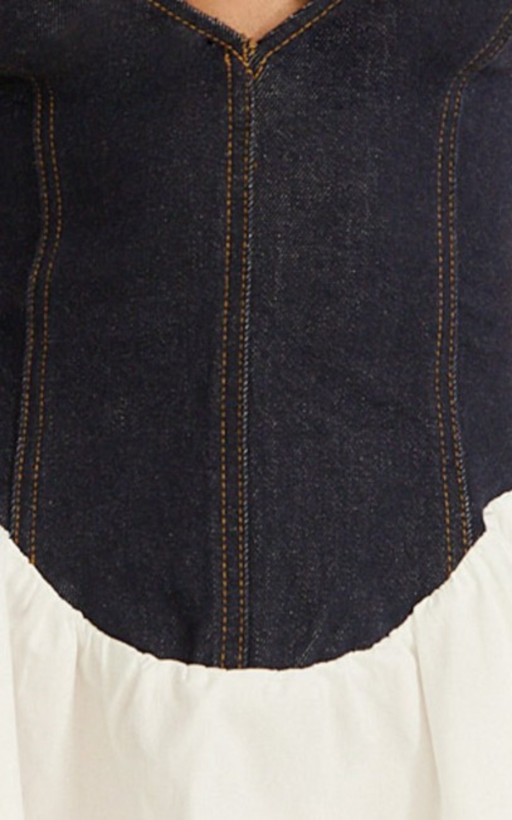 Schiffer Mini Dress - Low Cut Notch Neck Contrast Denim Mini Dress in Raw