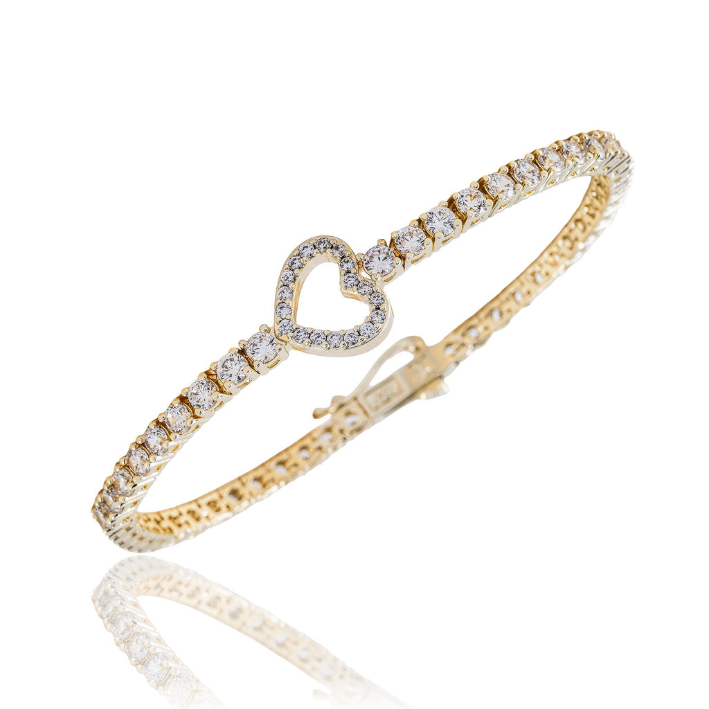 GLD Women Women's Moissanite Heart Tennis Bracelet in Yellow Gold Vermeil - 3mm