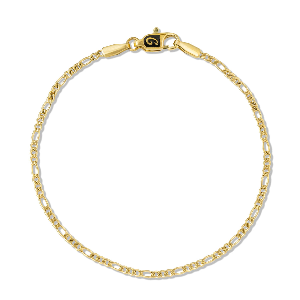GLD Women Figaro Chain Bracelet in Hollow Yellow Gold - 2mm