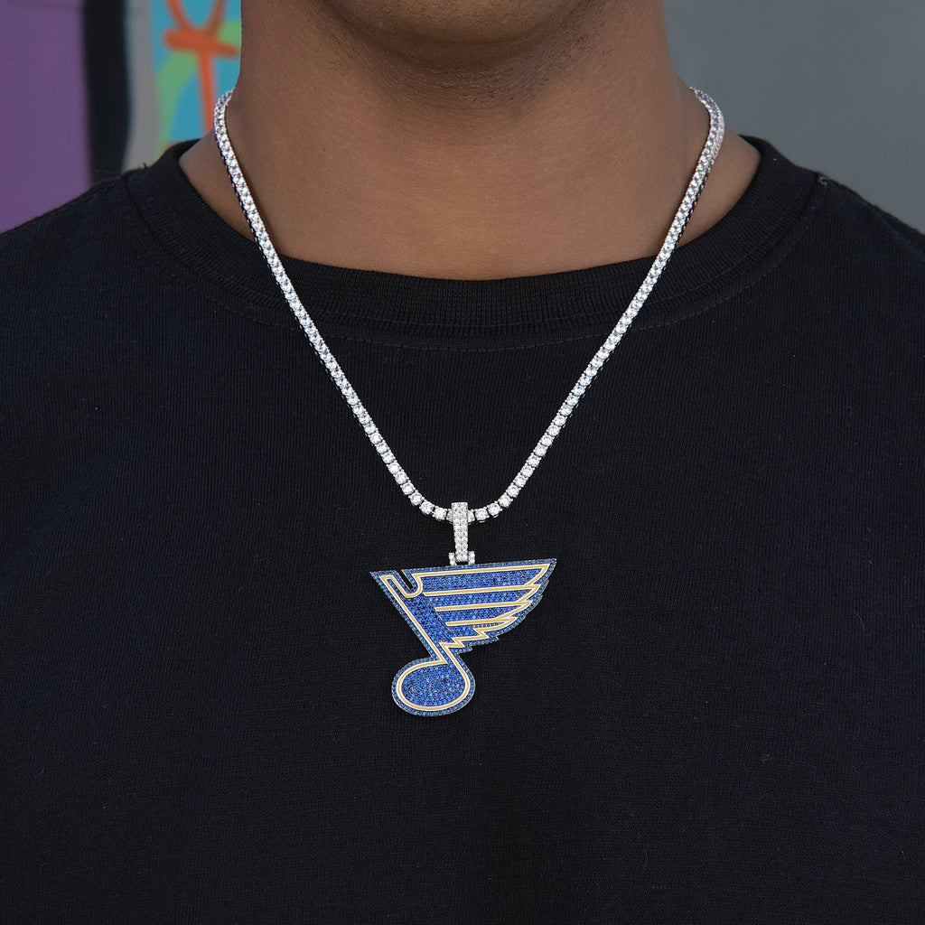 GLD Men St. Louis Blues Official NHL Logo Pendant in White Gold
