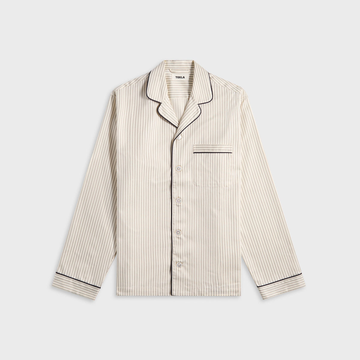 Tekla Sateen Long Sleeved Shirt - Brown Pin Stripes