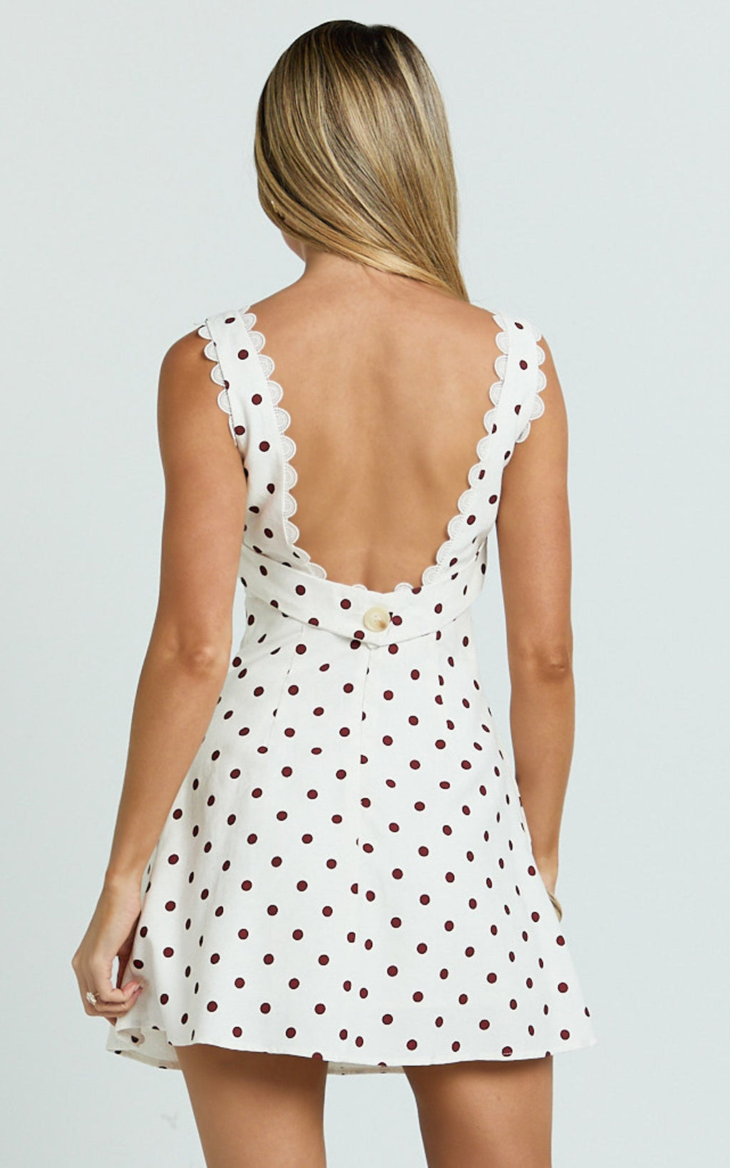 Tracey Mini Dress - Fit And Flare Polka Dot Dress in Cream Polka Dot