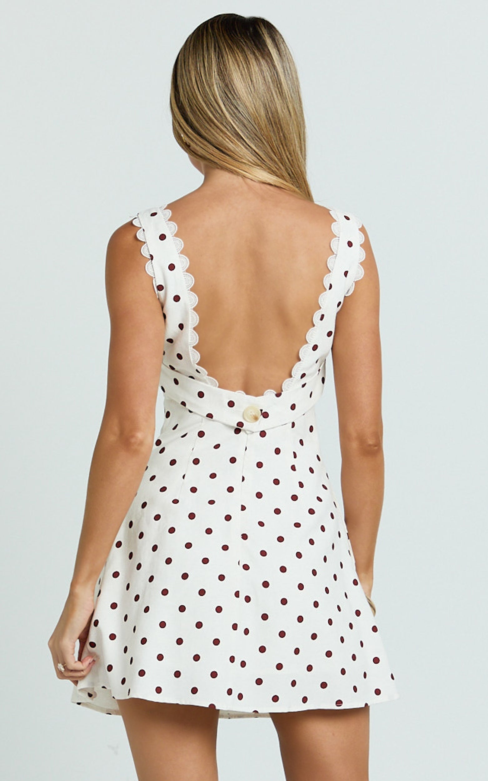 Tracey Mini Dress - Fit And Flare Polka Dot Dress in Cream Polka Dot