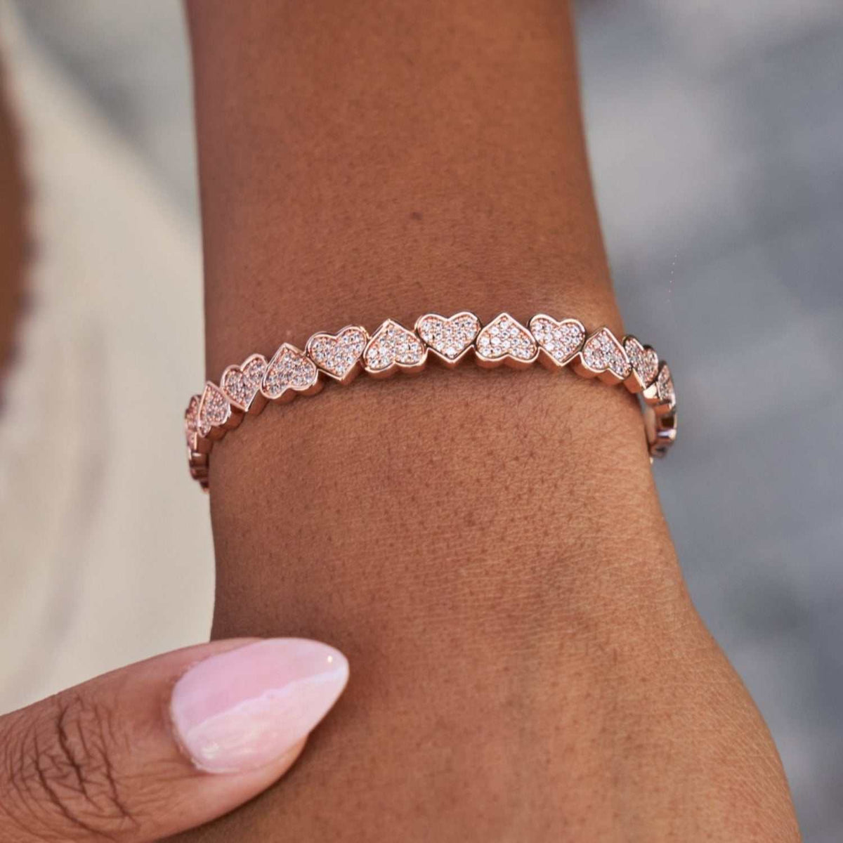 GLD Women Eternity Heart Cuff Bracelet in Rose Gold