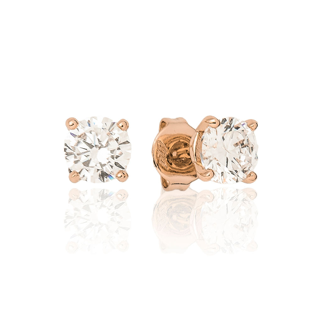 GLD Women Moissanite Round Cut Diamond Stud Earrings in Rose Gold Vermeil - 5mm