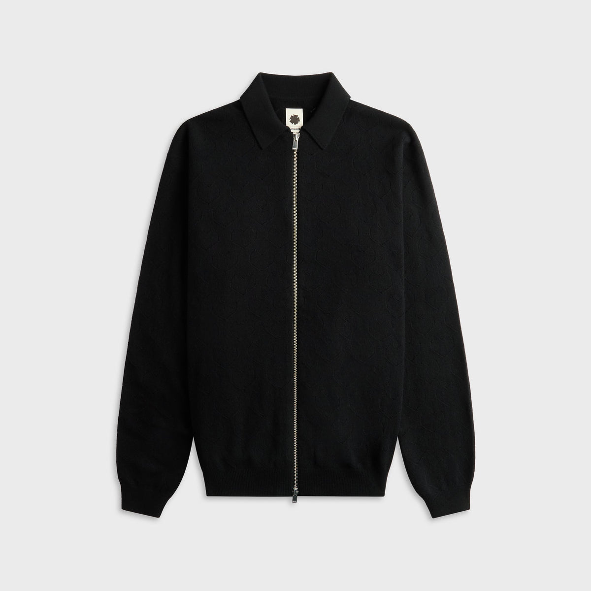 vowels Eyelet Knitted Zip Up - Black