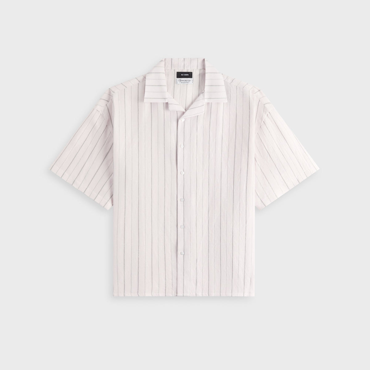 Willy Chavarria Camp Collar Short Sleeve Shirt - White / Black Stripe
