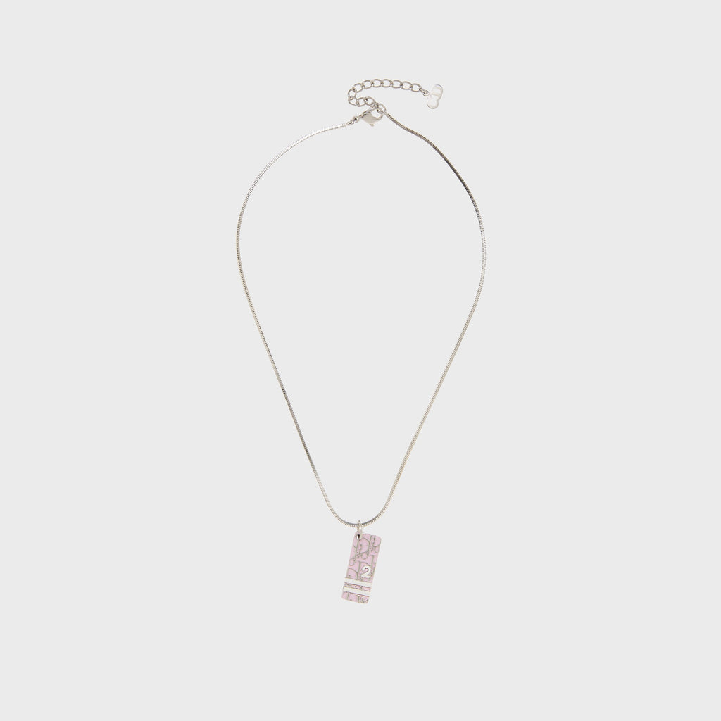 WGACA Christian Dior Oblique Trotter Pendant Necklace - Pink / Silver