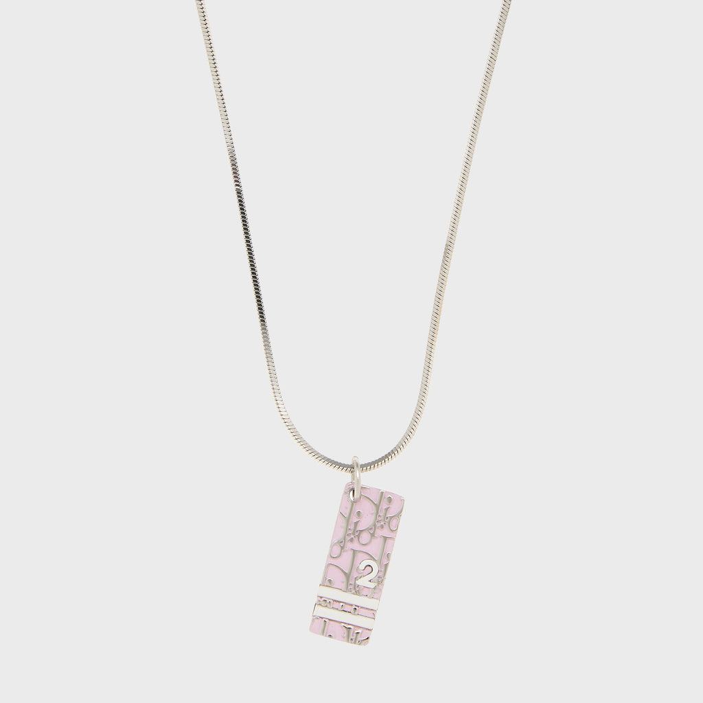 WGACA Christian Dior Oblique Trotter Pendant Necklace - Pink / Silver