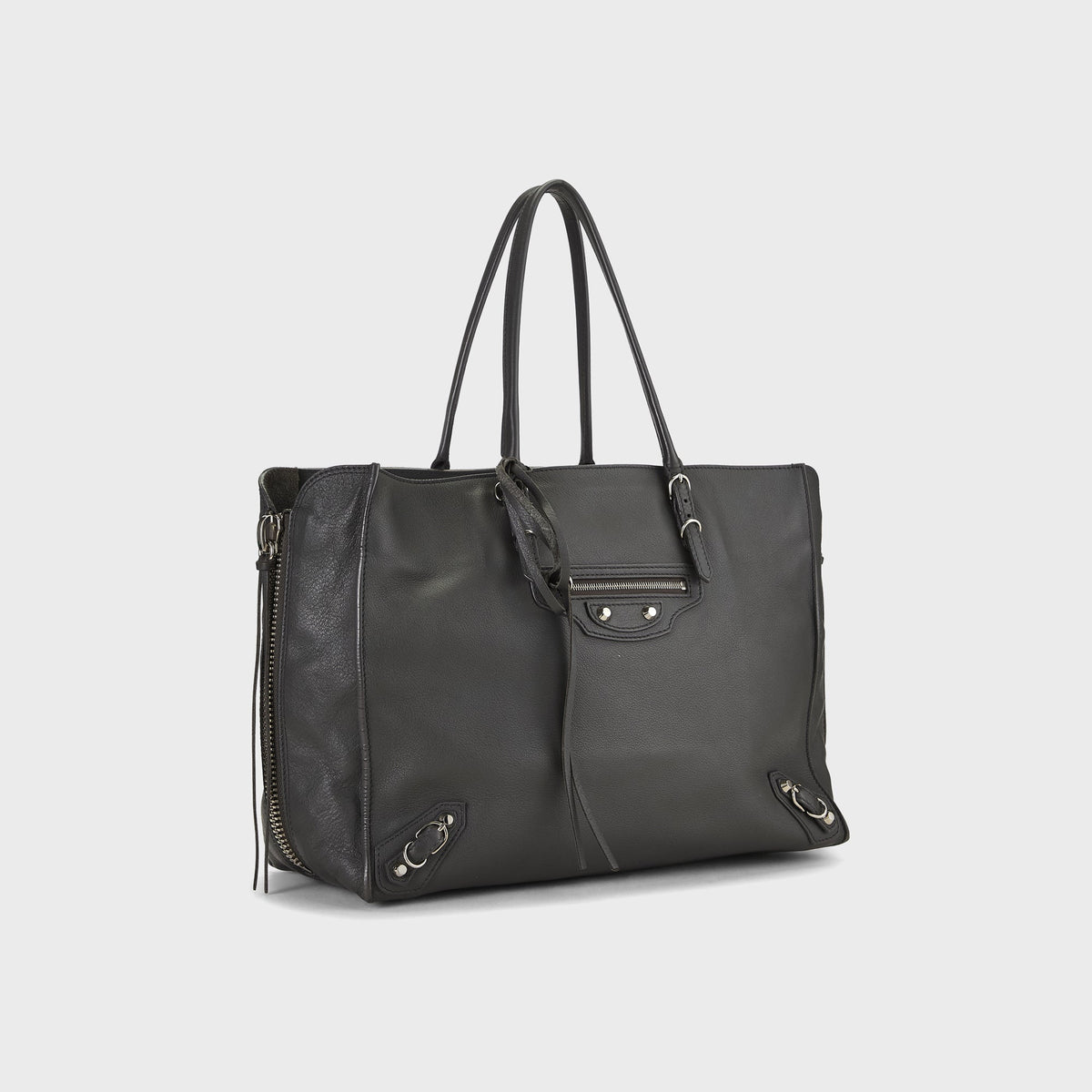 WGACA Balenciaga Calfskin Papier B4 Zip Around Tote Bag - Grey