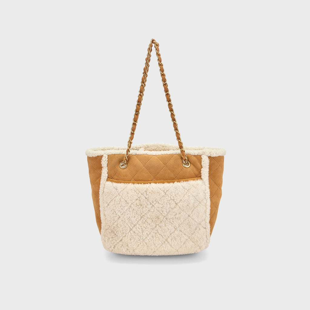 WGACA Chanel Shearling Coco Neige Shopping Tote Small - Brown