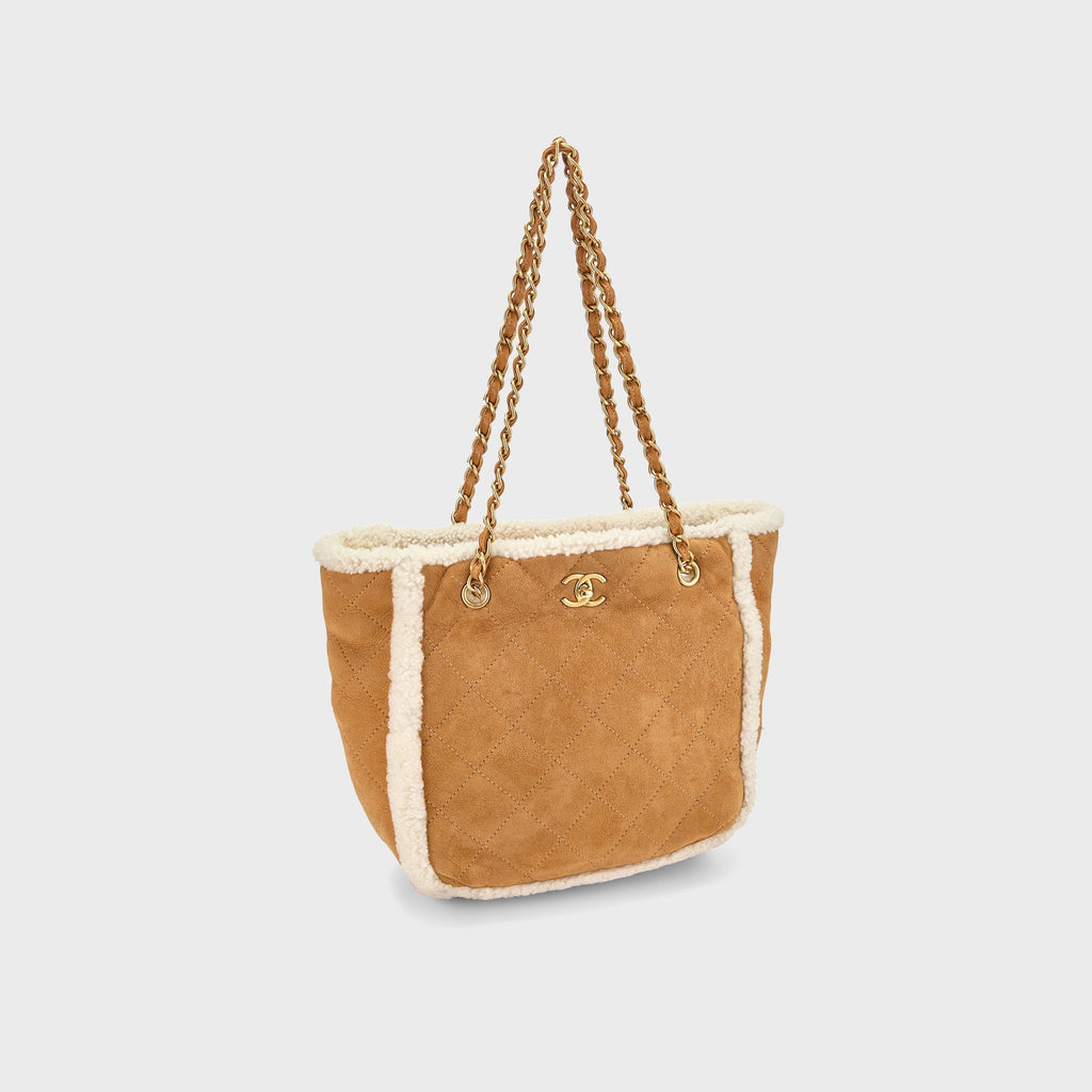 WGACA Chanel Shearling Coco Neige Shopping Tote Small - Brown