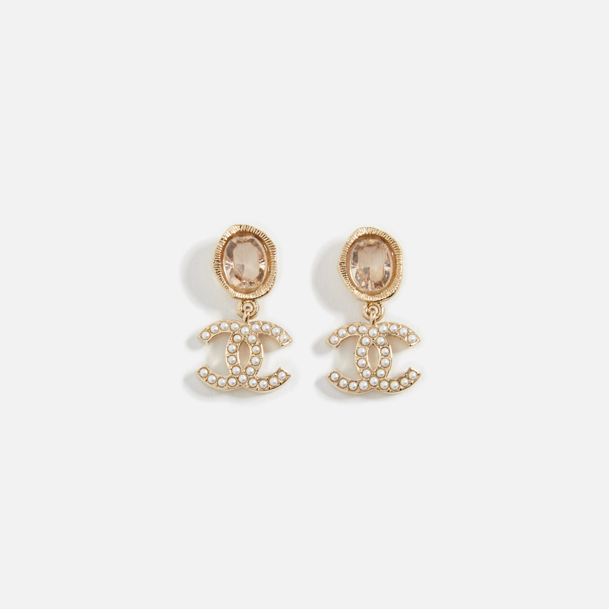 WGACA Chanel Crystal Pearl CC Dangle Earrings - Gold