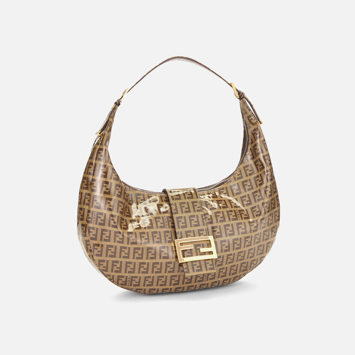WGACA Fendi Brown Vinyl Crescent Moon Hobo Small - Brown