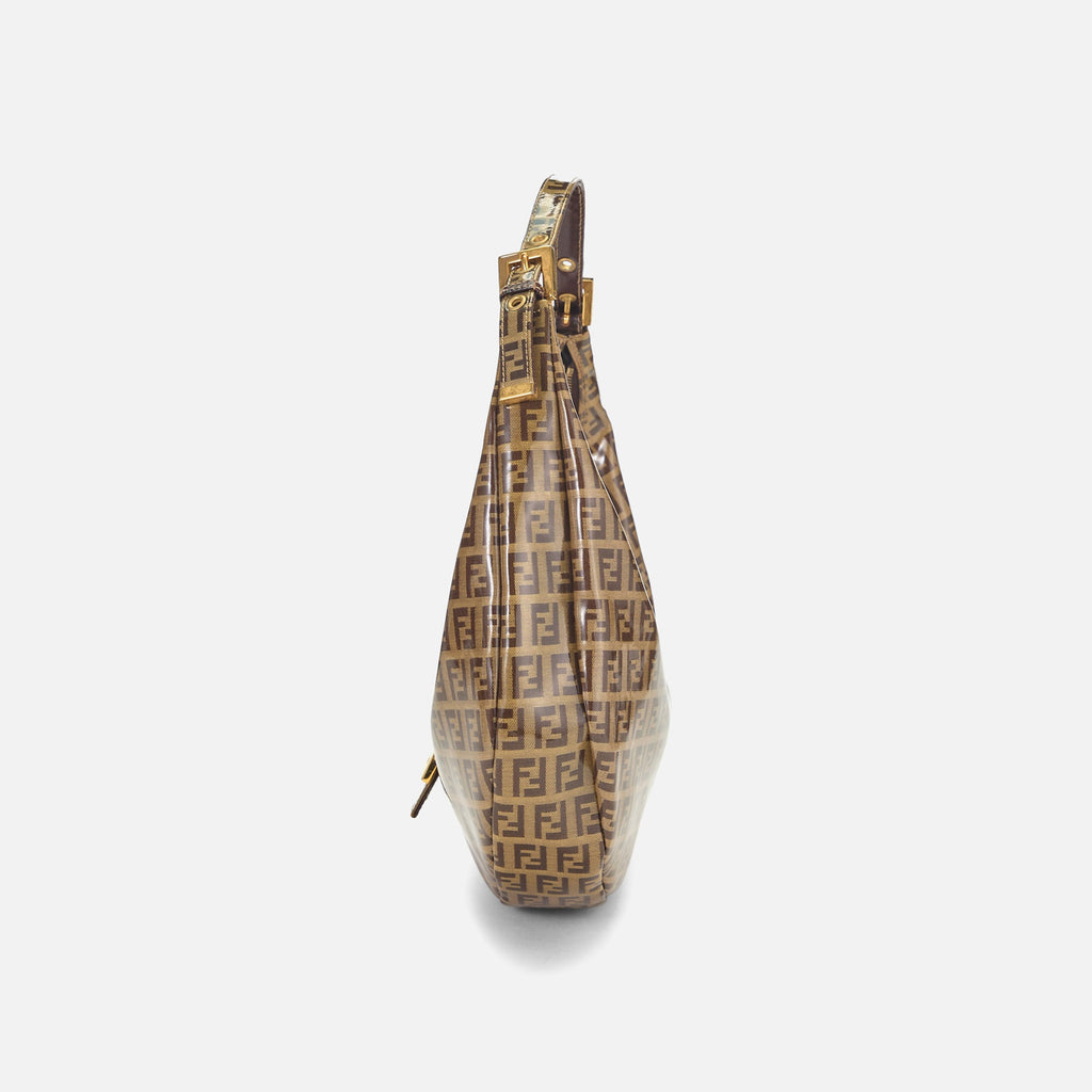 WGACA Fendi Brown Vinyl Crescent Moon Hobo Small - Brown