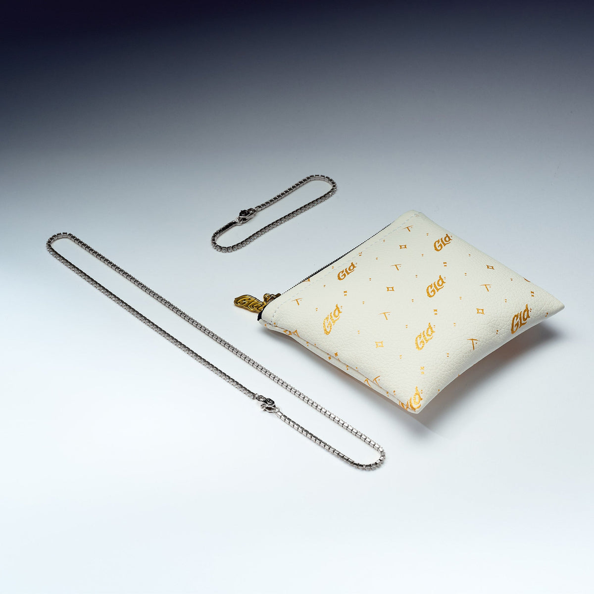 GLD Women Complete Mini Tennis Essential Set - Adjustable Necklace + Bracelet with GLD Pouch in White or Yellow Gold - Perfect Gift Set