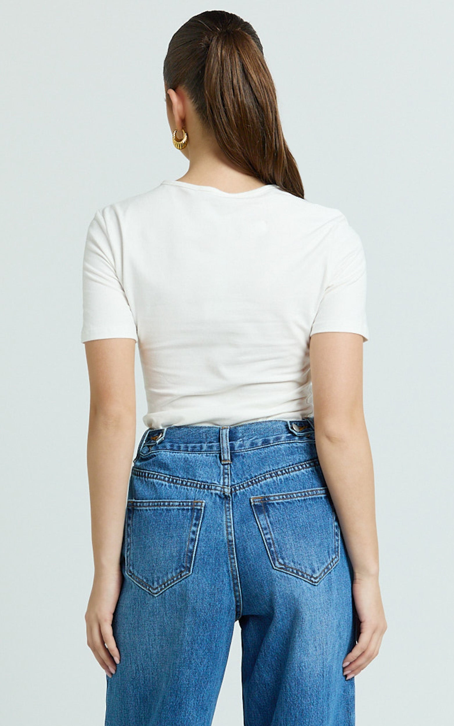 Whitney Tee Shirt - High Crew Neck in White