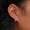 GLD Women 10MM Ruby Cushion Cut Stud Earring in White Gold