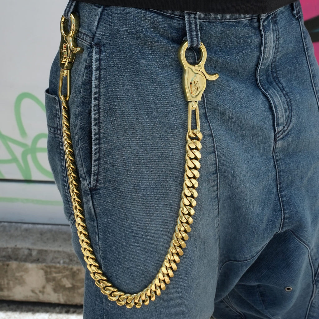 GLD Women 19MM Miami Cuban w/ 65MM Carabiner Pant Chain in Yellow Gold