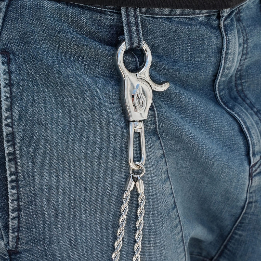 GLD Women 6MM Double Rope Chain w/ 65MM Carabiner Pant Chain in White Gold
