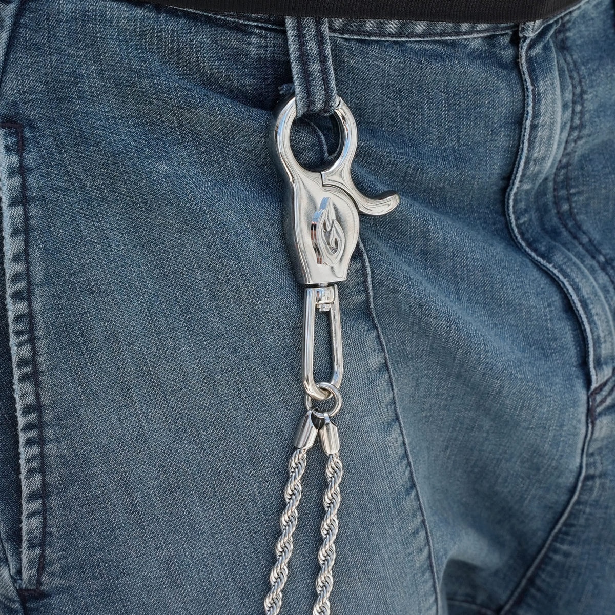 GLD Women 6MM Double Rope Chain w/ 65MM Carabiner Pant Chain in White Gold