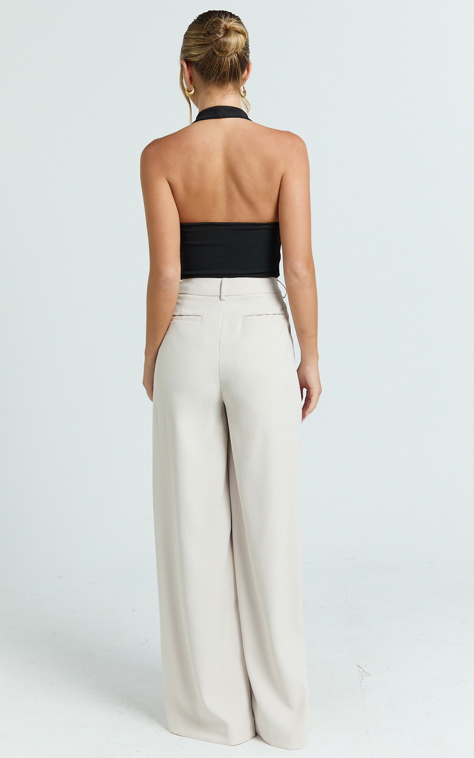 Xandria Pants - Double Pleated Wide Leg Pants in Stone
