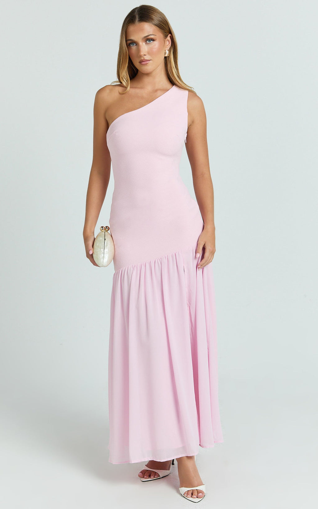 Zia Maxi Dress - One Shoulder Sheer Skirt Dress in Pink