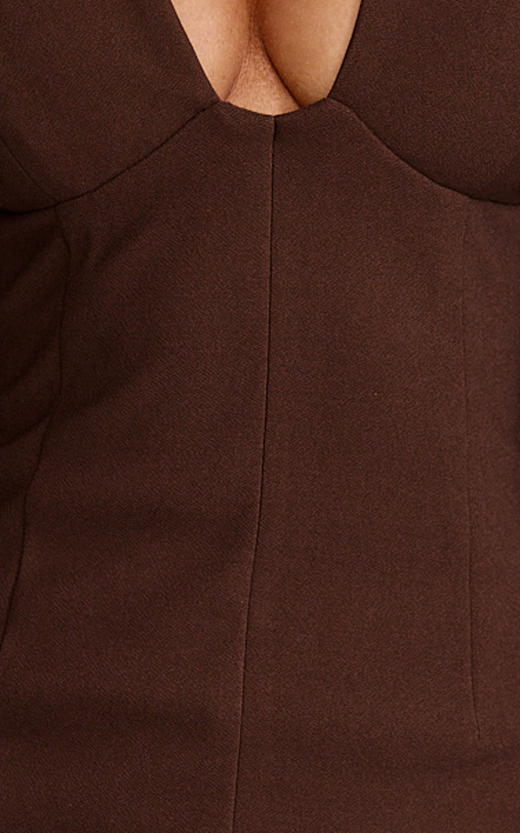 Zyla Mini Dress - Wide Shoulder Sweetheart Neck Fitted Dress in Chocolate