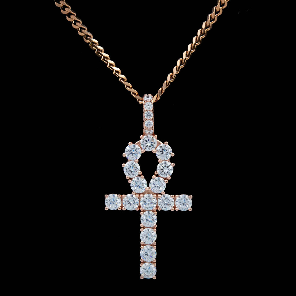 GLD Women Iced Ankh Cross Pendant in Rose Gold
