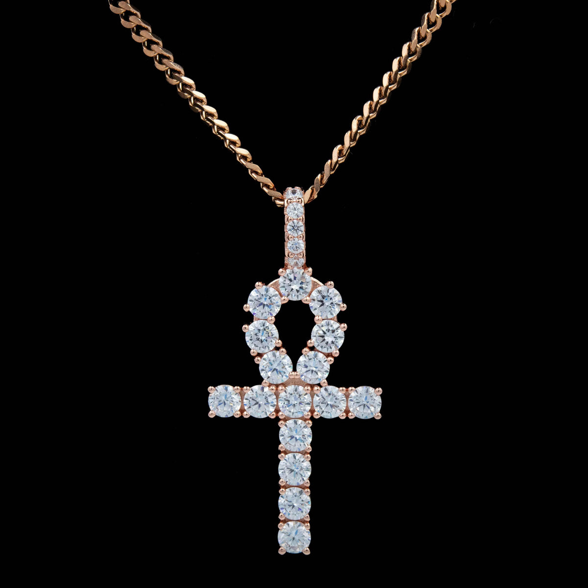 GLD Women Iced Ankh Cross Pendant in Rose Gold