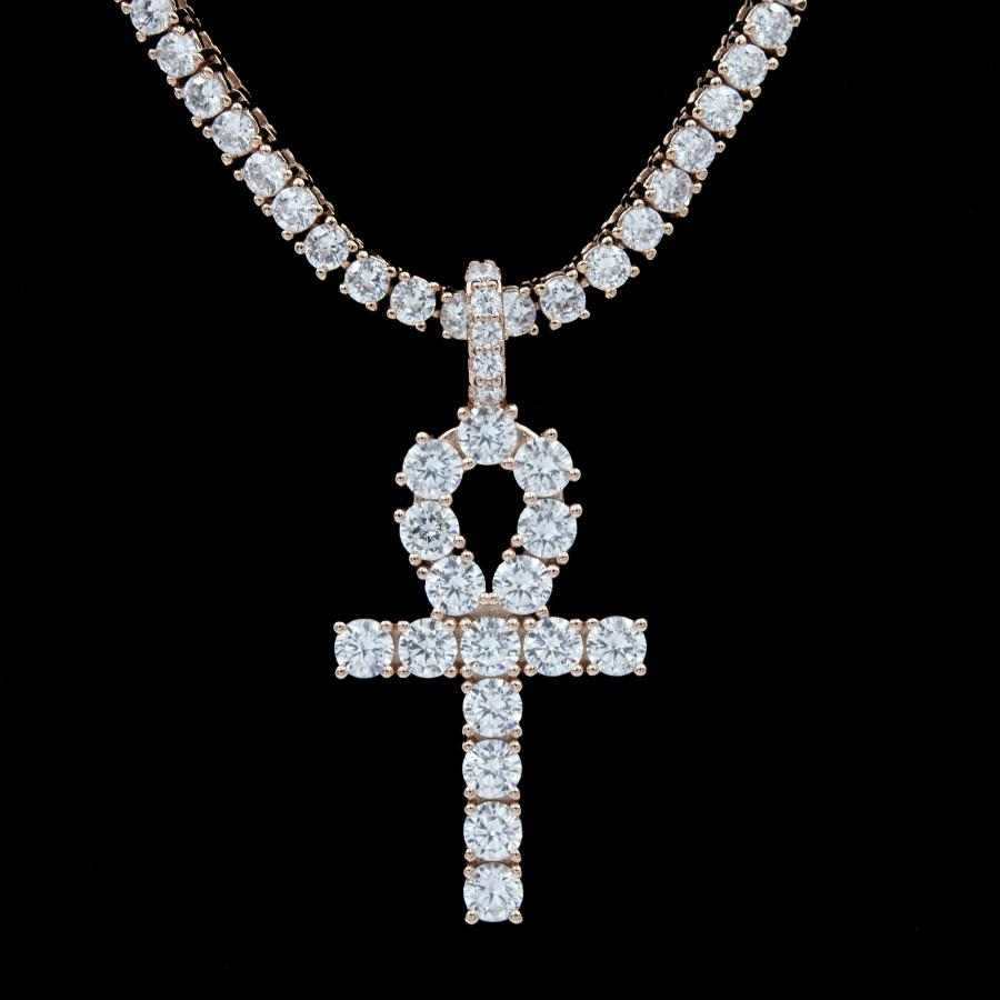 GLD Women Iced Ankh Cross Pendant in Rose Gold