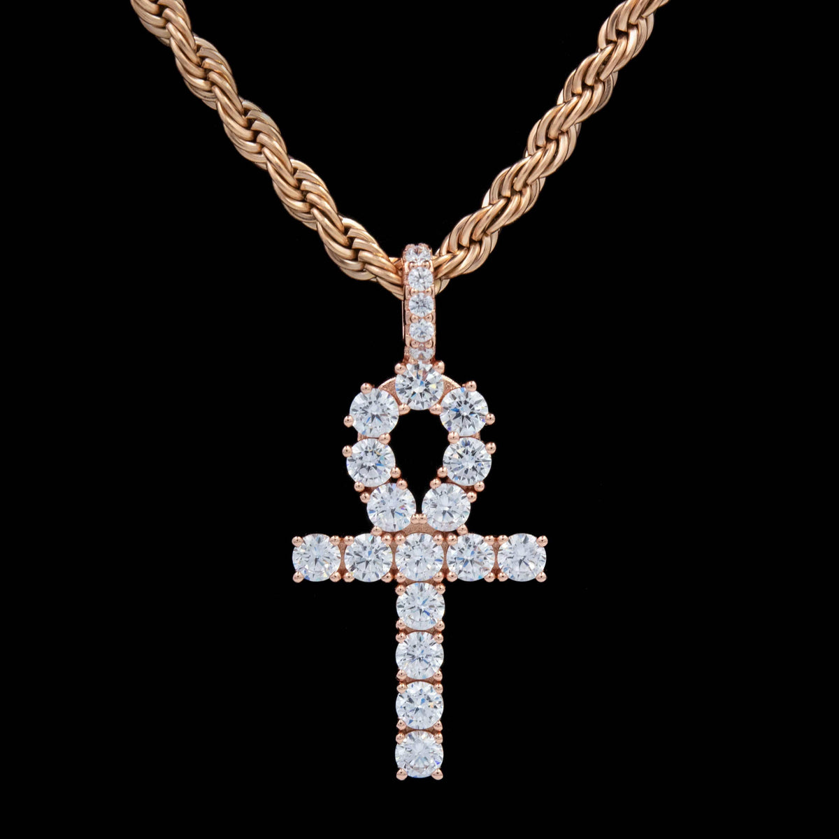 GLD Women Iced Ankh Cross Pendant in Rose Gold