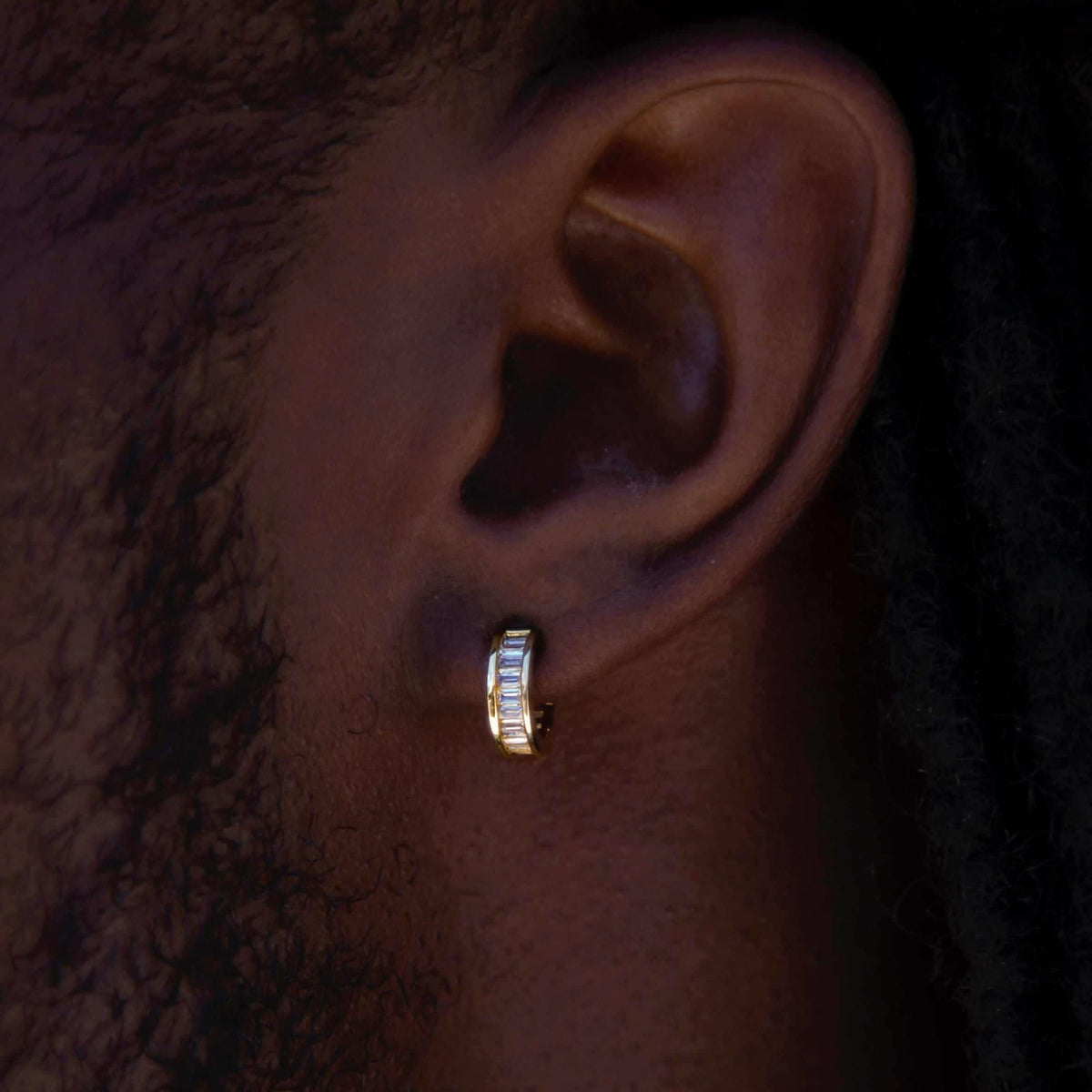 GLD Men GLD Baguette Hoop Earrings in Yellow Gold