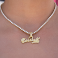 GLD Women Baseball Lifestyle 101 Iced Wordmark Pendant in Yellow Gold