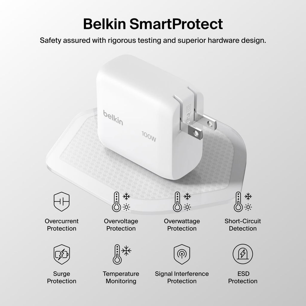 Belkin BoostCharge USB-C GaN Wall Charger 100W and USB-C Cable in White - WCH025DQ1.5WHB6 - image 10