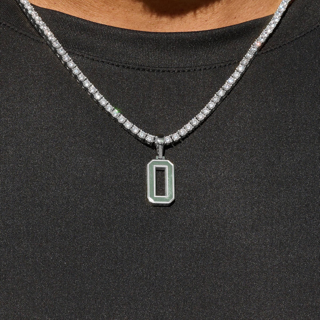 GLD PROMO SETS Micro Block Number Pendant in White Gold